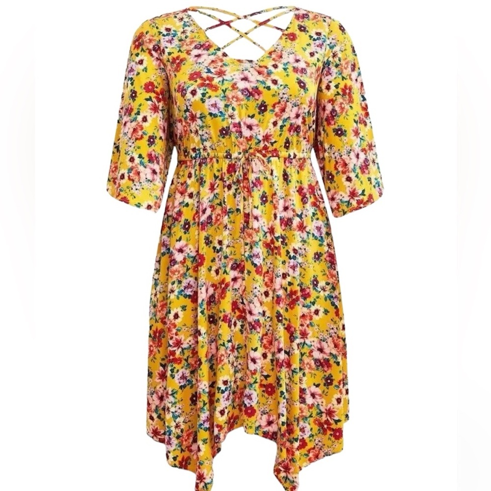Torrid baby doll yellow floral midi cotton dress size 1x great condition
